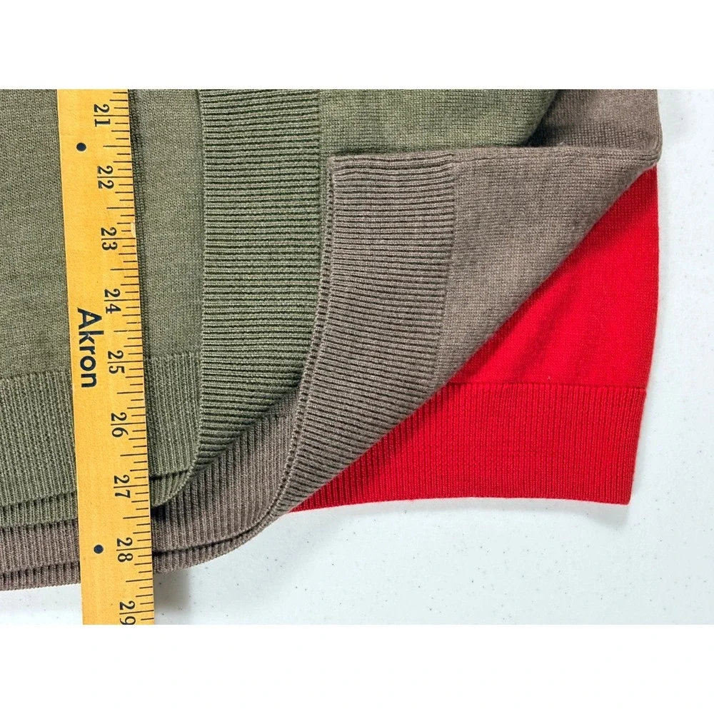 Turnbury Mens Sweater 1/4 Zip / V-Neck Green Red Brown Merino Wool L Lot 3 NICE